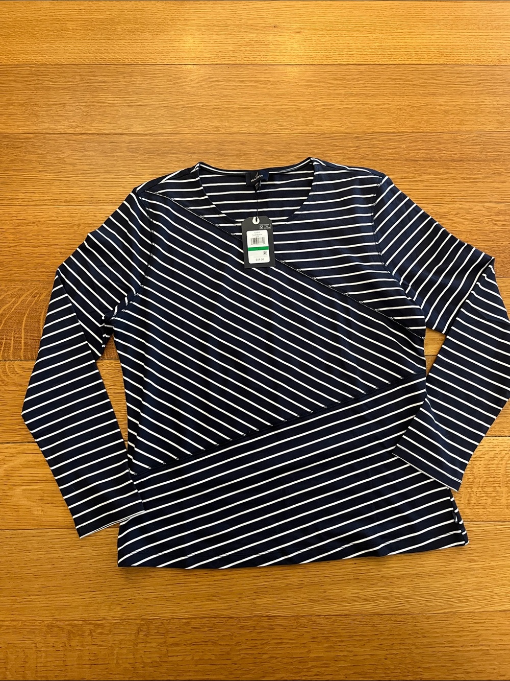 NWT Nautica Navy & White Striped Long Sleeve Top large